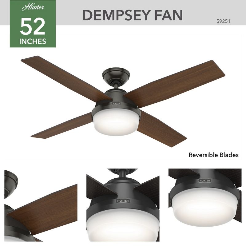 52" Dempsey Damp Rated Ceiling Fan with Remote (Includes LED Light Bulb) - Hunter Fan, 3 of 17