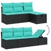 vidaXL 8 Piece Patio Sofa Set with Cushions Black Poly Rattan - Black and Blue 3x Middle 3x Corner Footrest Table - 3 of 4