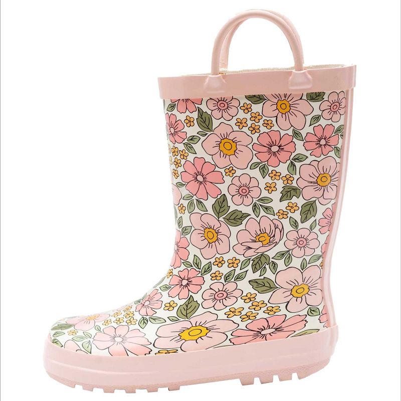Hudson Baby Kids Girls Rain Boots, Pink Yellow Pretty Floral, 10 Toddler