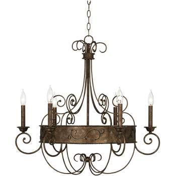 Franklin Iron Works Geralt Bronze Chandelier 30" Wide Rustic Farmhouse Candle Sleeves 6-Light Fixture for Dining Room House Kitchen Island Entryway