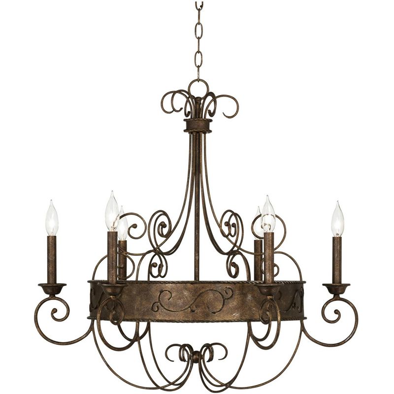 Franklin Iron Works Geralt Bronze Chandelier 30" Wide Rustic Farmhouse Candle Sleeves 6-Light Fixture for Dining Room House Kitchen Island Entryway, 1 of 10