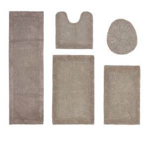 Edge Bath Rug 100% Premium Cotton Ultra-Soft Water Absorbent Tufted Solid Reversible 5 Piece Bathroom Rug Set for Machine Washable Bathmat - 1 of 4