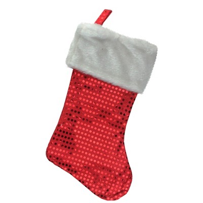 Northlight 18" Red and White Sequined Traditional Christmas Stocking