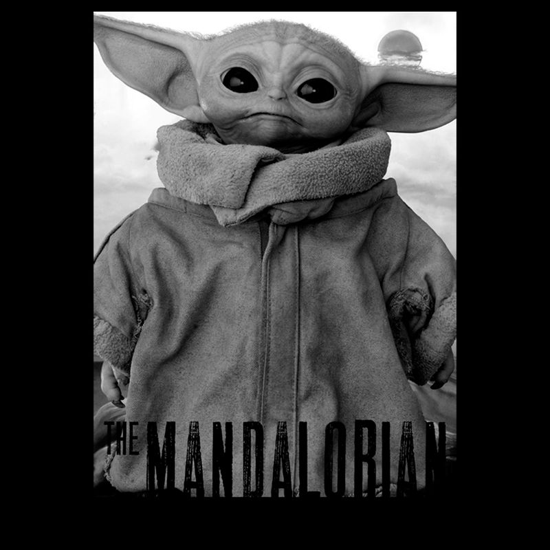 Men's Star Wars The Mandalorian The Child Gray Grayscale Pose Sweatshirt, 2 of 5
