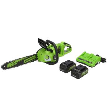 Greenworks POWERALL 14" 24V 4Ah Cordless Brushless Chainsaw Kit with 2 Batteries and Dual Port Charger