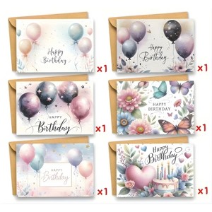 Kitcheniva 6 Pack Watercolor Floral and Butterfly Birthday Cards with Envelopes, (5x3.5 In, Blank Inside) - 1 of 4