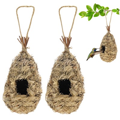 Unique Bargains Hand-Woven Natural Grass Outdoor Hanging Bird House ...