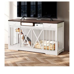 63inch Wooden Double Dog Crate For 2 Dogs TV Stand Dog Kennel Sliding Barn Door for Halloween Christmas Decor - 1 of 4