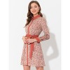 Allegra K Women's Contrast Collar Button Front Vintage Long Sleeve Floral Shirt Dresses - 2 of 4