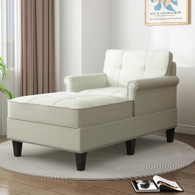 Mjkone Chaise Lounge Sofa Couch,Linen Chaise Sofa Bed Bench with Tufted Back, Mid-Century Sleeper Sofa Chair Bed for Small Place