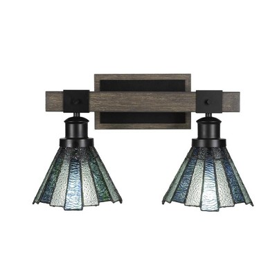 Toltec Lighting Tacoma 2 - Light Vanity in  Black/Painted Wood with 7" Sea Ice Art Glass Shade