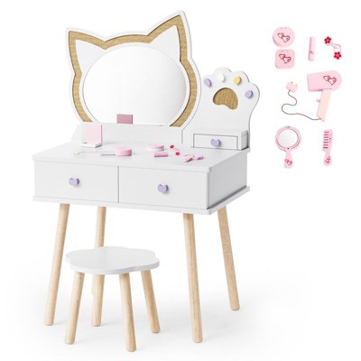 Karl Home Kids Cat Mirror Vanity Makeup Dressing Table with 7 pretend play accessories