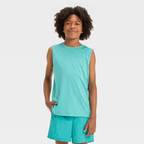 Boys Athletic Sleeveless T shirt All In Motion Heather Blue Turquoise Xs Target