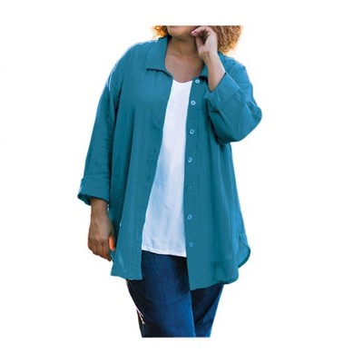 Women's Cotton Collar Long Sleeve Kendall Shirt - Plus - On The Plus Side