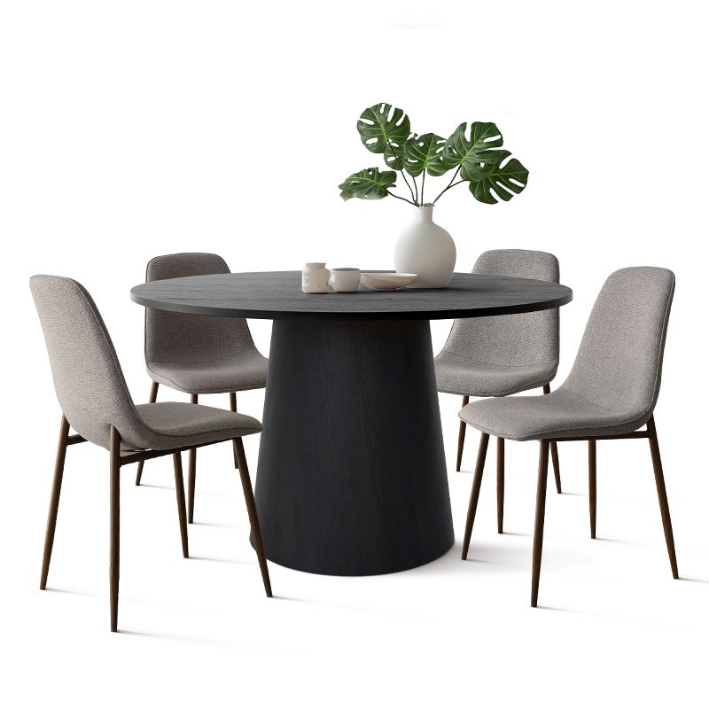 Black Round Dining Table Set For 4,Upholstered Armless Dining Chairs with Manufactured wood Grain Top Modern Round Dining Table Set-The Pop Maison, 2 of 10