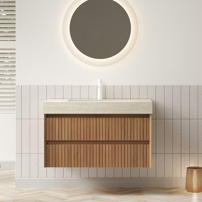 GDFStudio Emmry Modern Sintered Stone Bathroom Vanity with Ceramic Basin and 2 Drawers