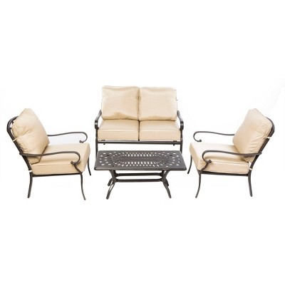 4pc Newbury Cast Aluminum Deep Seating Set with Coffee Table - Alfresco Home