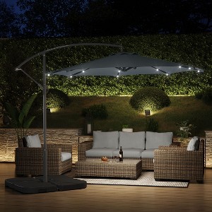 WestinTrends 10 Ft Outdoor Patio Solar LED Cantilever Umbrella with Base Weights - 1 of 3