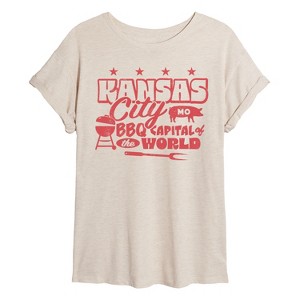Women's - Instant Message - Kansas City MO BBQ Oversized Graphic T-Shirt - 1 of 4