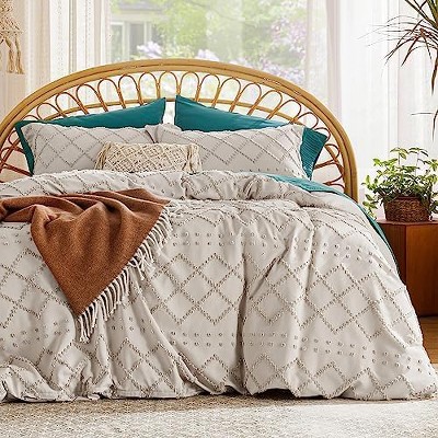 Bedsure | Solid Minimalist Embroidery Duvet Cover Set Cozy and Stylish Bedding Set