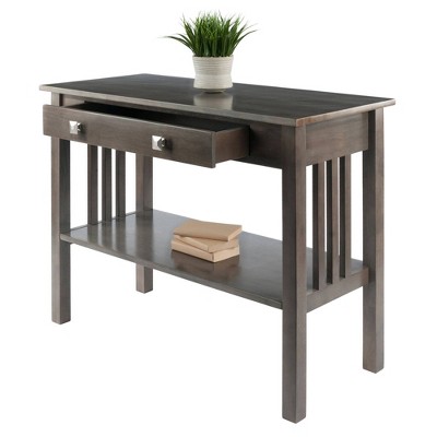Transitional Oyster Gray Solid Wood Console Table with Storage