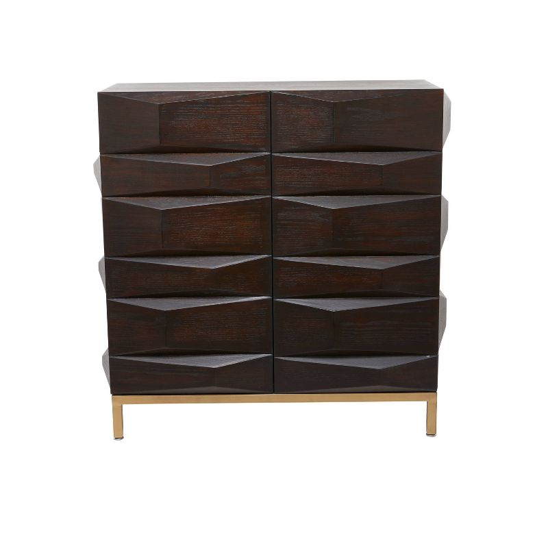 Contemporary Bold Facet Carved Wood Side Cabinet Brown - Olivia &#38; May, 3 of 20