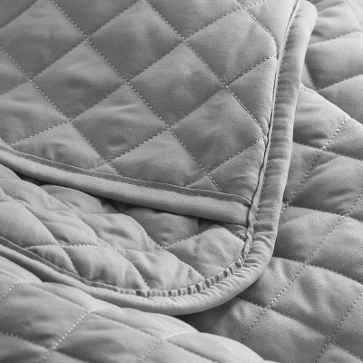 Light Grey Diamond Stitched Microfiber Full Quilt Set