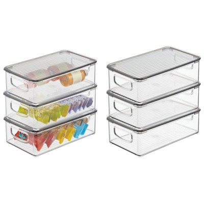 mDesign Plastic Kitchen Food Storage Bin with Handles, Lid, 6 Pack - Clear/Smoke