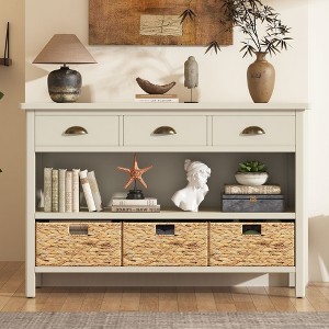 NicBex Vintage Entryway Table with Drawers Console Table with Water Hyacinth Woven Baskets Side Table for Entryway, Living Room - 1 of 4