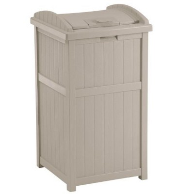 Beige and Brown Plastic Outdoor Trash Hideaway Set, 33 Gallon