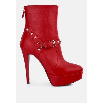 Dejang Metal Stud Embellished Faux Leather Women Ankle Boot