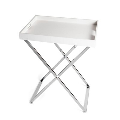 Rectangular Folding Side Table with Removable Tray White/Chrome - Danya B.