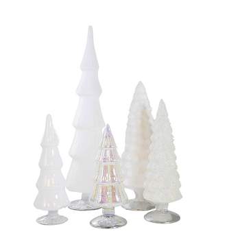 Cody Foster 17.0 Inch White Hued Glass Trees Set / 5 Christmas Village Decorate Tree Sculptures