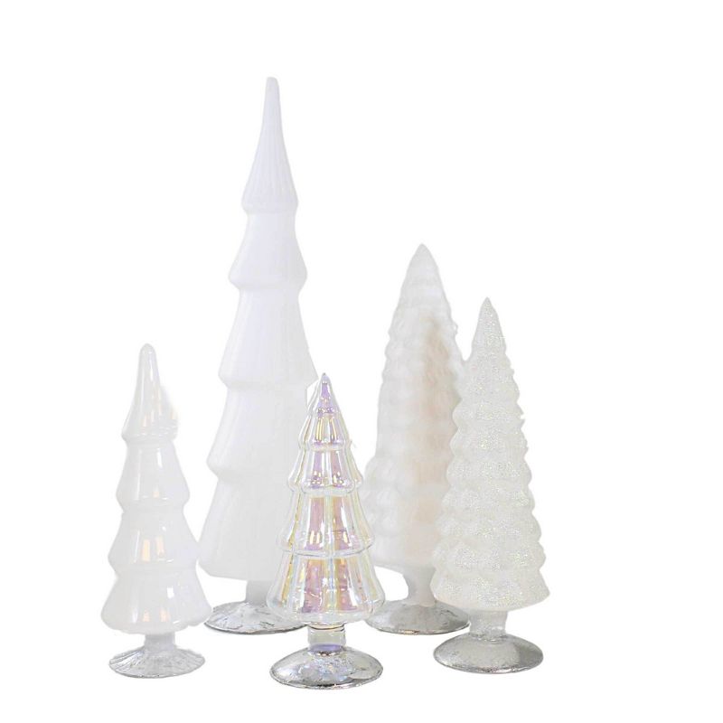 Cody Foster 17.0 Inch White Hued Glass Trees Set / 5 Christmas Village Decorate Tree Sculptures, 1 of 4