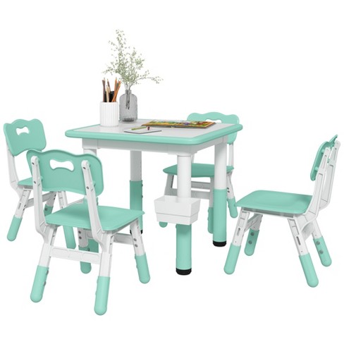 Qaba Kids Table And Chair Set, Height Adjustable 5 Pcs Toddler Table And Chair Set With Storage ...