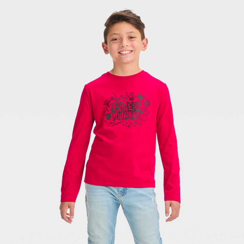 ( case of 8 pcs) Boys' Long Sleeve 'Express Yourself' Graphic T-Shirt - Cat & Jack™ Red (different size S,M,L,XL)
