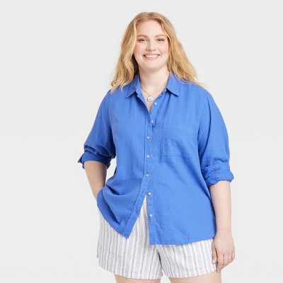 Women's Long Sleeve Collared Linen Button-Down Shirt - Universal Thread™