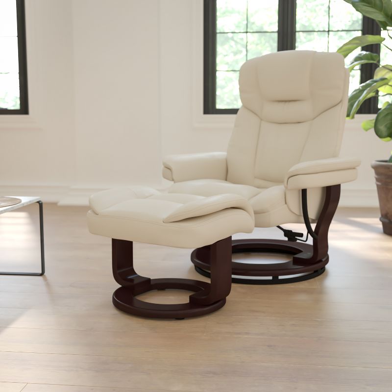 Flash Furniture Contemporary Multi-Position Recliner and Curved Ottoman with Swivel Mahogany Wood Base, 3 of 14