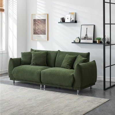 86-Inch Contemporary Teddy Fabric Sofa, 3-Seater Couch with Wood Frame, Metal Legs and Pillows for Living Room or Apartment-The Pop Home