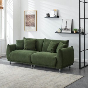 86-Inch Contemporary Teddy Fabric Sofa, 3-Seater Couch with Wood Frame, Metal Legs and Pillows for Living Room or Apartment-The Pop Home - 1 of 4