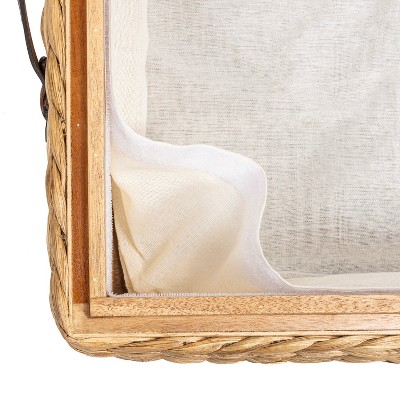 Natural Hand-Woven Hyacinth and Wood Underbed Storage Bin with Wheels