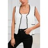 V For City Women's Contrast Trim Scallop Edge Knit Vest Cardigan Sweater For Winter - 2 of 4