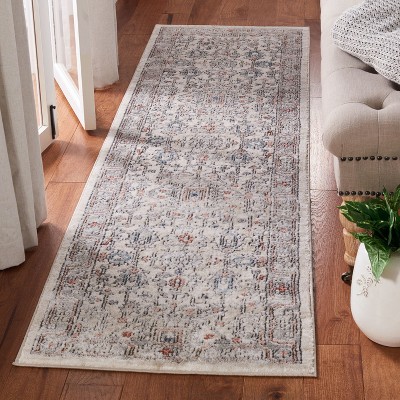 Ivory and Grey Hand-Knotted Wool Runner Rug