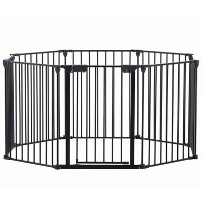 FURNIinspire Pet Crates And Houses 8 Panels Adjustable Safety Pet Gate, Metal Folding Dog Gate, Freestanding Pet Fence, Black, 25"*28.9"