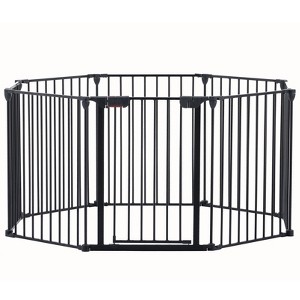 FURNIinspire Pet Crates And Houses 8 Panels Adjustable Safety Pet Gate, Metal Folding Dog Gate, Freestanding Pet Fence, Black, 25"*28.9" - 1 of 4