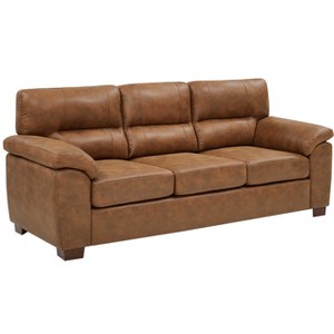 TIRAMISUBEST Vintage 3-Seat Leather Sofa in Rich Brown with Tufted Cushions & Wooden Legs for Timeless Comfort - 1 of 4