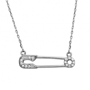 Adornia Rhodium Plated Crystal Safety Pin Necklace - 1 of 3