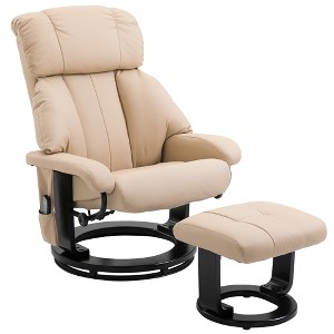 HOMCOM Recliner with Ottoman Footrest, Recliner Chair with Vibration Massage, Faux Leather and Swivel Wood Base for Living Room and Bedroom - 1 of 4