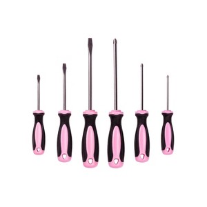 Refurbished Pink Power Magnetic Screwdriver Set - 6 Piece Phillips Head and Flat Head Hand Pink Tool Set - Insulated Screwdriver Kit with Magnetic Tip - 1 of 4