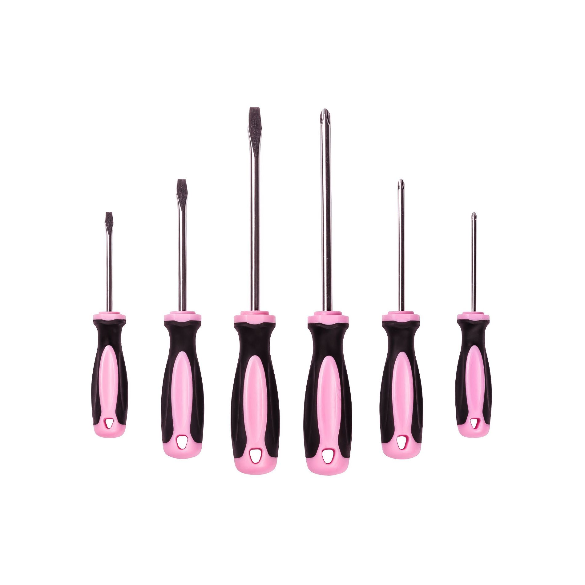 Refurbished Pink Power Magnetic Screwdriver Set - 6 Piece Phillips Head and Flat Head Hand Pink Tool Set - Insulated Screwdriver Kit with Magnetic Tip